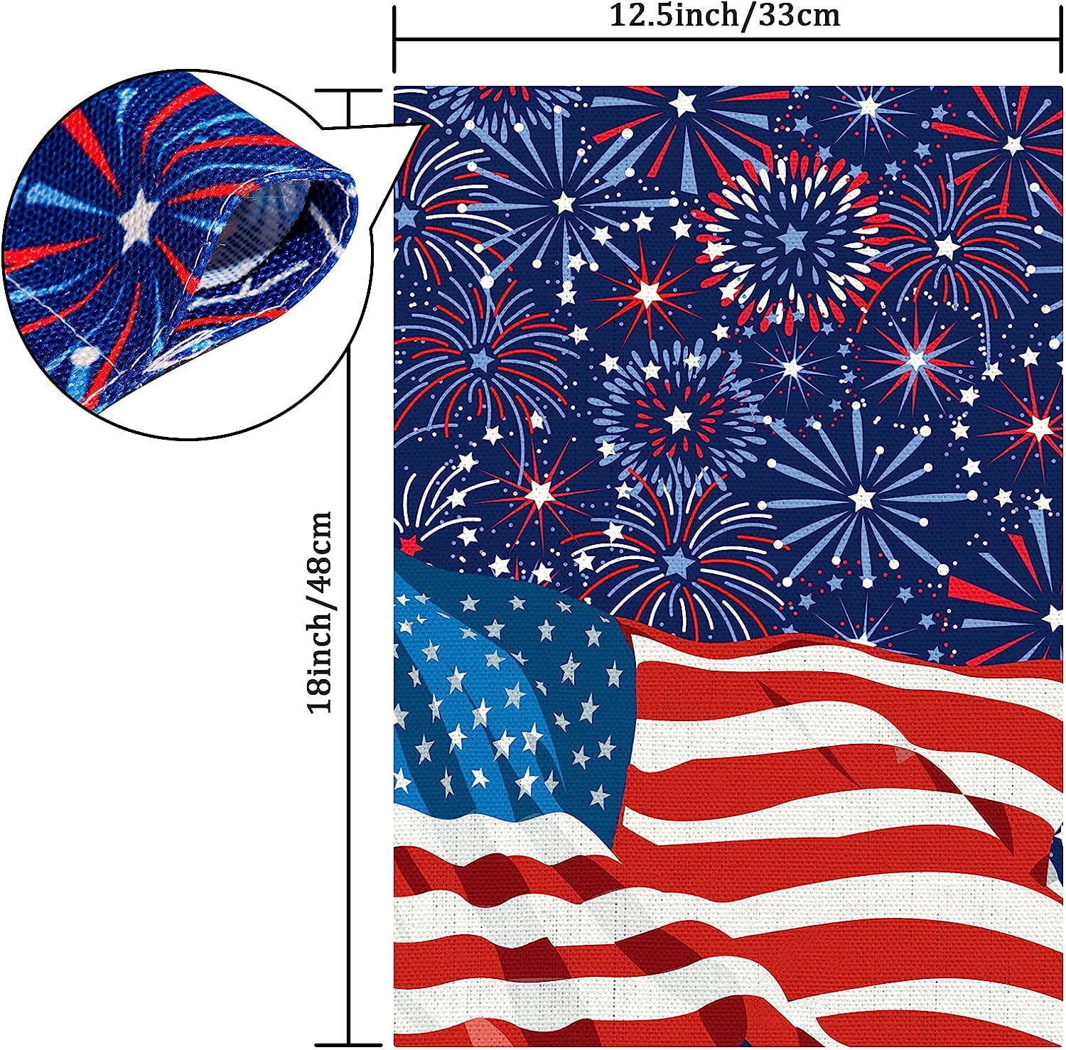 4th of July Garden Flag Patriotic American Flag Fireworks Yard Flags Double-Sided Red Blue White Holiday Outdoor Decor for Independence Day Lawn Patio Decoration, 12.5 x 18 Inch