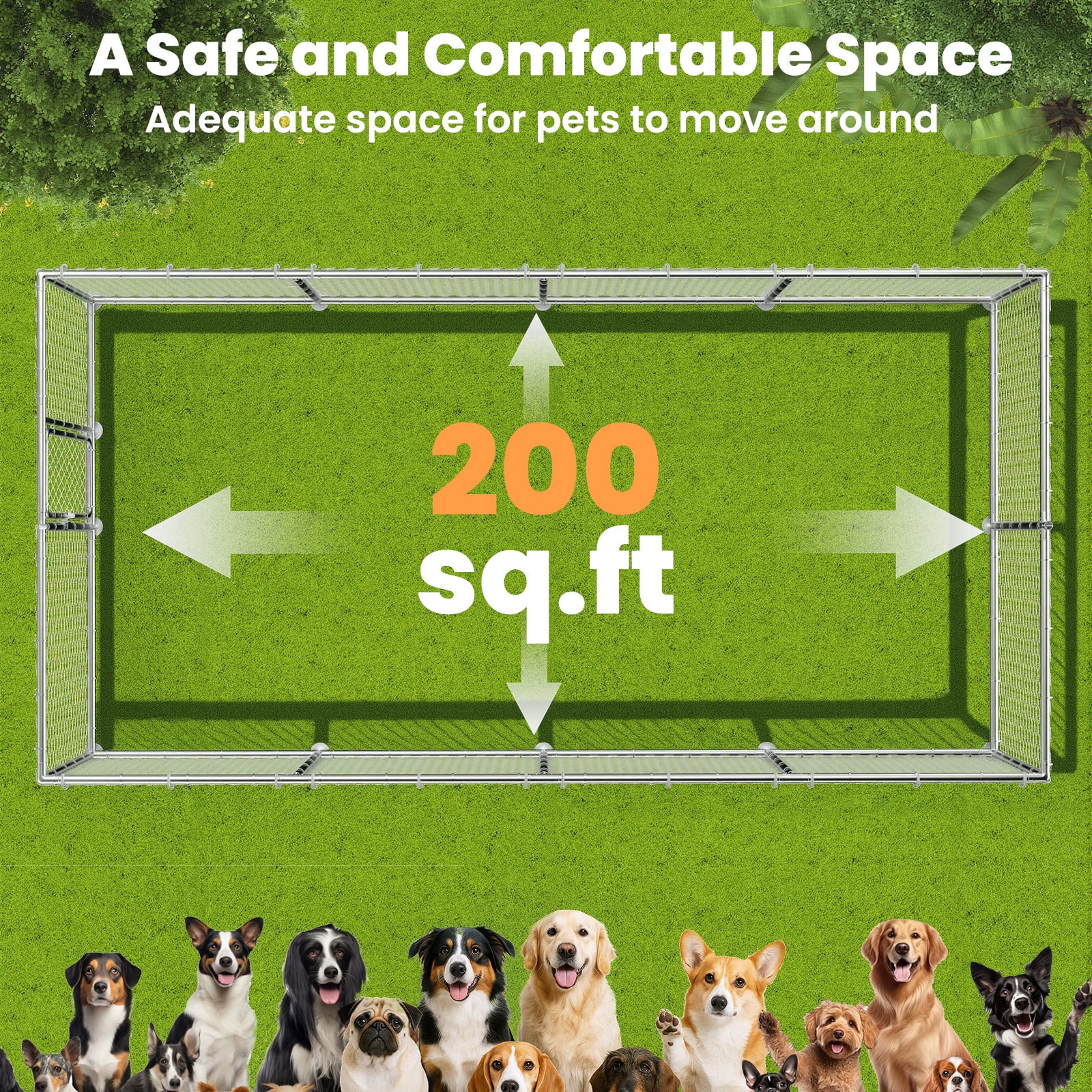 YOKWOK 20x10ft Outdoor Dog Kennel Heavy Duty Metal Dog Pet Enclosure, with Galvanized Steel Fence and Metal Gate, UV Waterproof Sun Resistant Roof Cover and Secure Lock