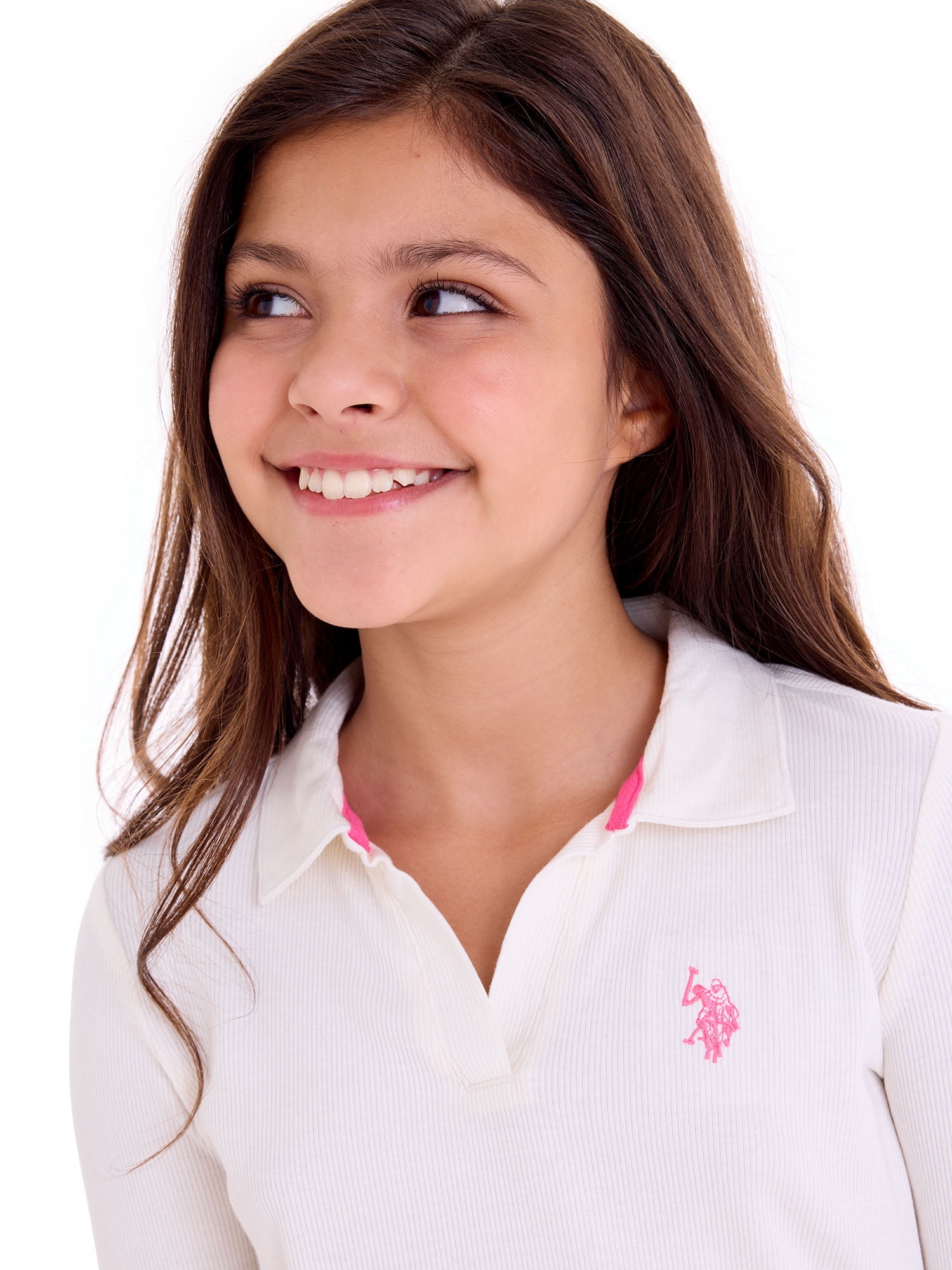 U.S. Polo Assn. Girls Long Sleeve Collared Top, Sizes 4-18