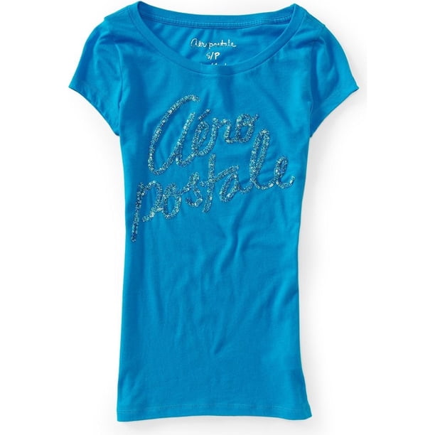 Aeropostale Womens Sequin Script Graphic T-Shirt, Azul, X-Large