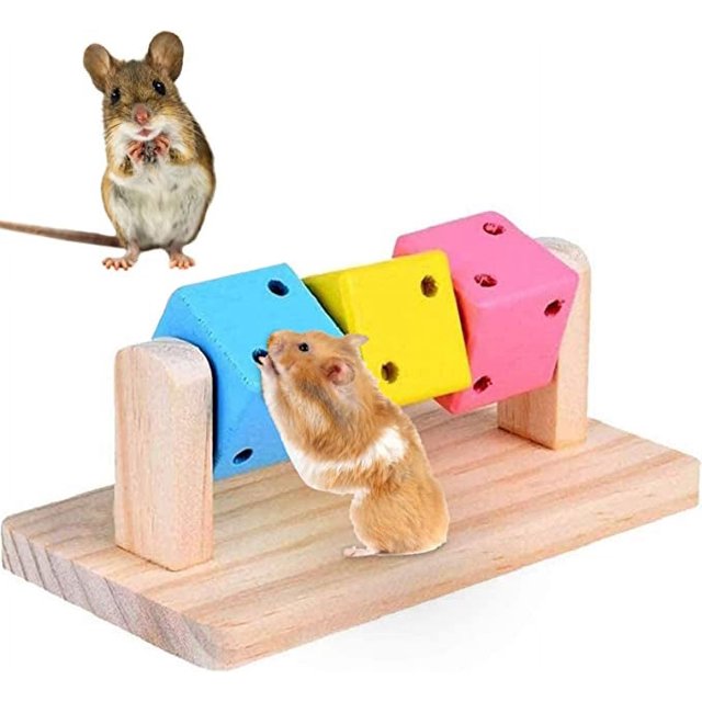 Juguetes para masticar hámster, juguetes de dientes de madera natural para cobayas, conejos, chinchillas, ejercicio de entrenamiento de inteligencia, bloque de madera colorido para mascotas pequeñas masticar y jugar JM
