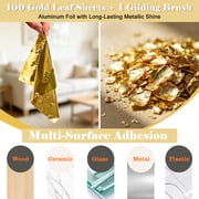 100 Sheets Gold Foil Paper Art Gold Foil Sheets Gilding Brush Thin Gold Leaf Sheets Gold Foil Paper Craft for Arts Painting Gilding Crafting Decoration, 5.5 x 5.5 Inches