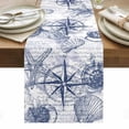 thumbnail image 2 of Vintage Nautical Table Runner, Summer Navy Blue Compass Shell Starfish Map Cotton Linen Kitchen Table Decoration Washable Dining Tabletop Runners for Home Party Decor 13x48 Inches, 2 of 9
