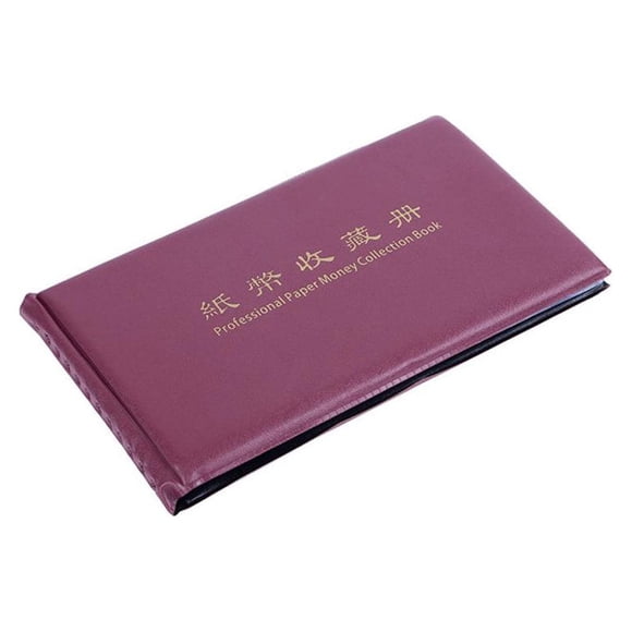 Bewildely Álbum de dinero de papel de PVC, 20 páginas, colección de billetes, libros, sellos, monedas, cubierta de PU, colector de protección Almacenamiento y organización del hogar Vino rojo