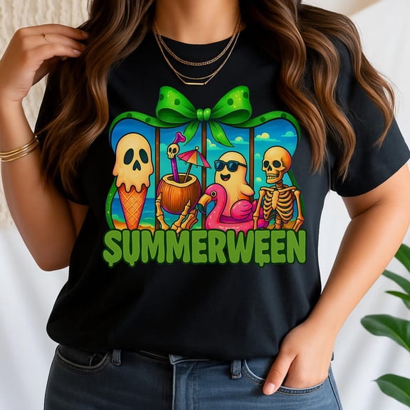 Summerween Shirt, Halloween Lover Gift Tee, Year-Round Spooky T-Shirt, Funny Summer Halloween Shirt, Folk Graphic Tee