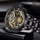thumbnail image 4 of Reloj De Hombre Cuarzo De Tres Botones Impermeable Fecha Correa Negro Bisel Dorado Fondo Negro, 4 of 7