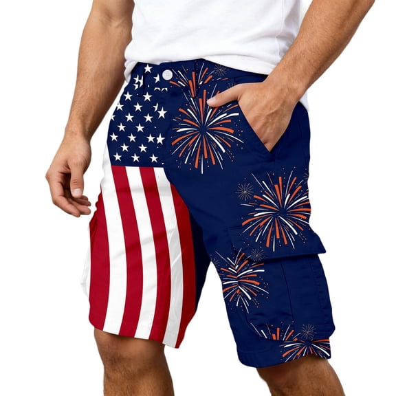 FYDUU Men's Casual Cargo Shorts Patriotic Stars And Stripes Print Shorts USA 250th Anniversary Festival Shorts Trendy Bottom L