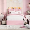 thumbnail image 3 of YUSAZENS Twin Size Velvet Upholstered Bed Frame with LED Light, MDF Structure 2 Underbed Storage Drawers, Floor Standing Soft Platform Bed No Box Spring Needed,  Pink, 3 of 9
