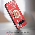 thumbnail image 3 of Designed for Google Pixel 9 Pro XL (6.8") Diamonds 3D Bling Sparkly Glitter Ornaments Engraving Hybrid Fashion Ring Stand Phone Case Cover [Red Good Luck Floral], 3 of 11