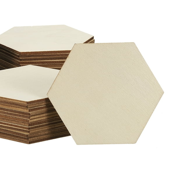 80mm Wood Pieces, 100 Pack Unfinished Hexagonal Wood Shapes Blank Wooden Cutouts