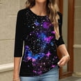 thumbnail image 4 of ZQGJB Cute Butterfly Print Shirts for Women Dressy Casual 3/4 Lenght Sleeve Round Neck Graphic T-Shitrs Top Loose Fit Comfy Tunic Tees Blouse Multicolor#15 M, 4 of 6