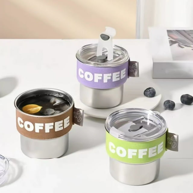 Taza Para Bebida Caliente Taza de café isotérmica de acero inoxidable de 400 ml,color marrón,con tapa a prueba de fugas y funda elástica para viajes,oficina o coche (1 unidad). Rkxzt