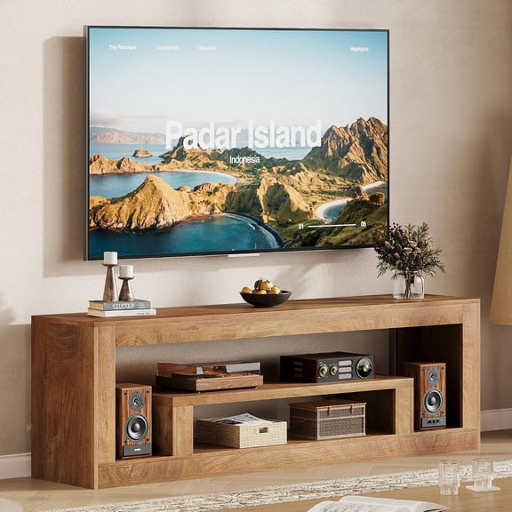 Vividwood 63" Farmhouse Wood TV Stand for TVs up to 75 Inch, Entertainment Center for Living Room, Brown