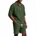 thumbnail image 3 of Zimjoy Mens Short Sets 2 Pieces Outfits 1/4 Zipper Waffle Knit Short Sleeve Polo Shirts and Shorts Set Summer Casual Tracksuits, Army Green XL, 3 of 7