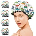 thumbnail image 7 of Shower Caps,White Cartoon Dinosaurs Stars Pattern Waterproof Shower Cap for Women 4 Pieces,Double Reusable Hair Cover for Shower PEVA Elastic Stretch Hem, 7 of 7
