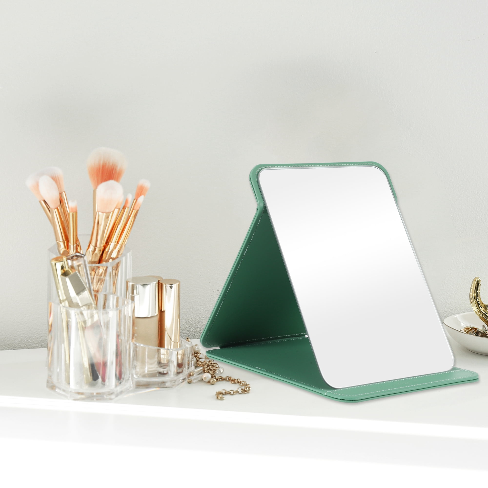 Unique Bargains 1pc Foldable Makeup Mirror for Travel and Vacation Green Extra Large