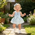 thumbnail image 2 of RMGVDSD Baby Girl Clothes Girls Sleeveless Romper Plaid Dress Floral Bowknot Ribbed Bodysuit Onesie Headband Set Summer Outfit 18-24 Months, 2 of 8