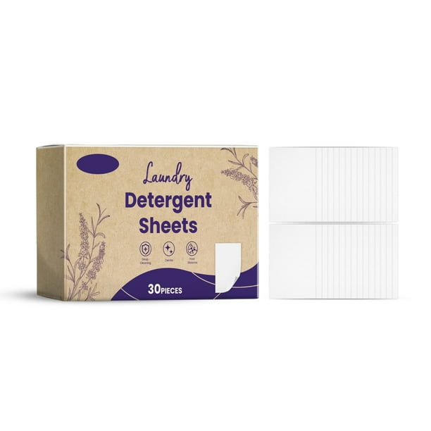Toallitas de detergente para ropa sin perfume, ecológicas, para viaje, 30 cargas, sin plástico, sin perfume, sin líquido, en tiras, en tableta.
