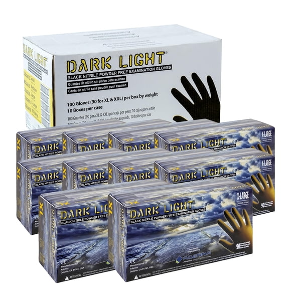 Guantes Adenna Dark Light de nitrilo, 9 mil, talla XL, negros, 900 unidades