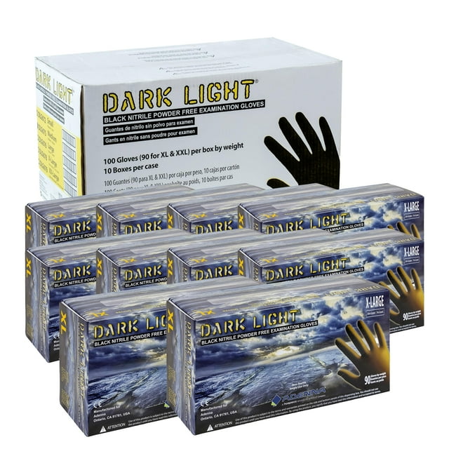Guantes Adenna Dark Light de nitrilo, 9 mil, talla XL, negros, 900 unidades