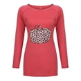thumbnail image 4 of Honeeladyy Clearance under 5$ Women's Halloween Leopard Pumpkin Print Loose Round Neck Long Sleeve Shirt Tops, 4 of 5