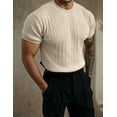 thumbnail image 4 of Men's Cable - Knit Short - Sleeve Sweater: Retro Fit for Casual & Urban Styles, 4 of 5
