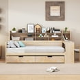 thumbnail image 2 of Newest Wooden Twin Size Daybed with Storage Shelves, Multi-functional Bed with Two Storage Drawers and Study Desk, Natural, 2 of 10