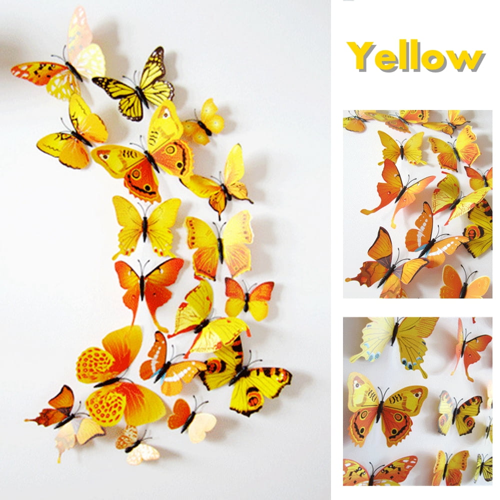 Augienb 12pcs Butterfly Wall Stickers Creative 3d Butterfly Wall Stickers Art Diy Decoration Decals Wall Art Decors For Kids Bedroom Living Room Tv Background Fridge Kitchen Walmart Com Walmart Com