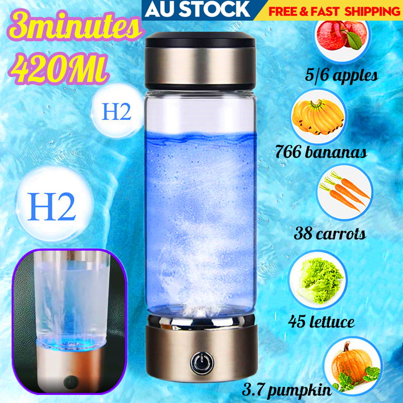 Kacsoo Hydrogen-Rich Generator Water Bottle Improve Water Quality in 3 Minutes Hydrogen Content Up to 1300-1600 PPB USB Rechargeable Anti Aging Antioxidant Glass Bottle High Borosilicate Glass 380ml 