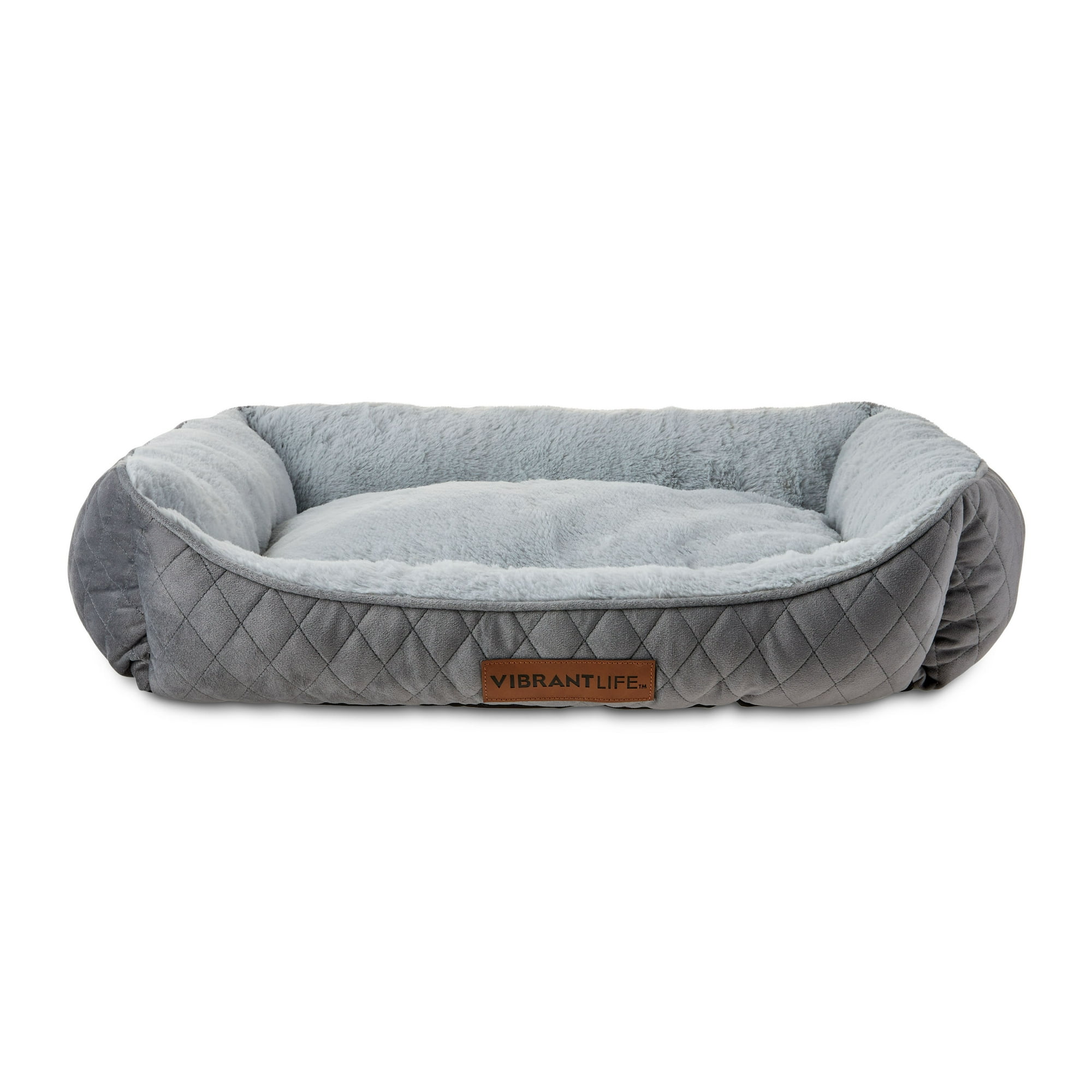 Vibrant Life Medium Quilted Cuddler Pet Bed, Gray, 27" x 21"