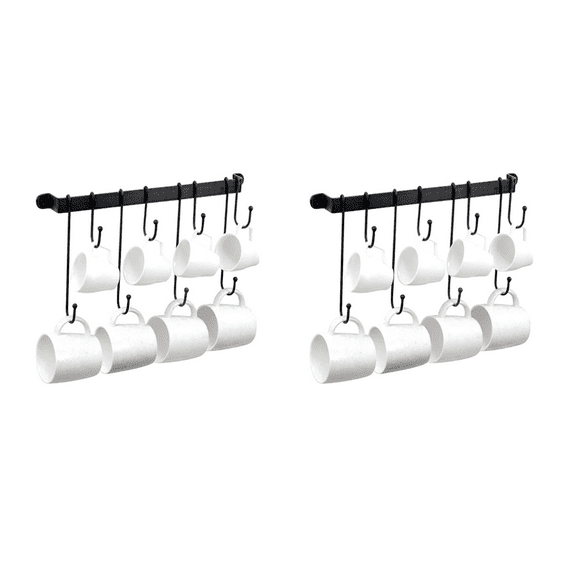 Coffee Mug Holder for Wall: 17-Inch Black Bar Cup Hanger Hooks - Hanging Rack Storage Organizer 4Pcs