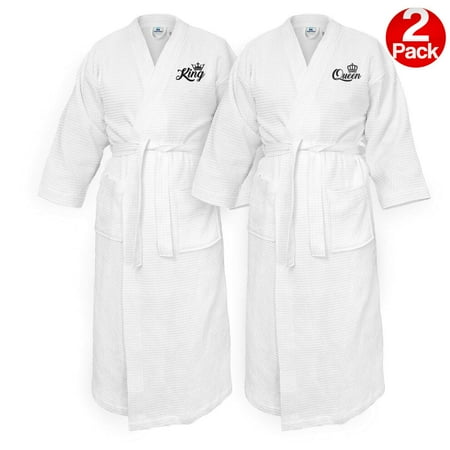 

Kaufman - Embroidered Bathrobe Waffle Kimono Set of 2 Spa Robe 100% Cotton - Luxurious Soft Plush - Unisex/One Size Fits Most.