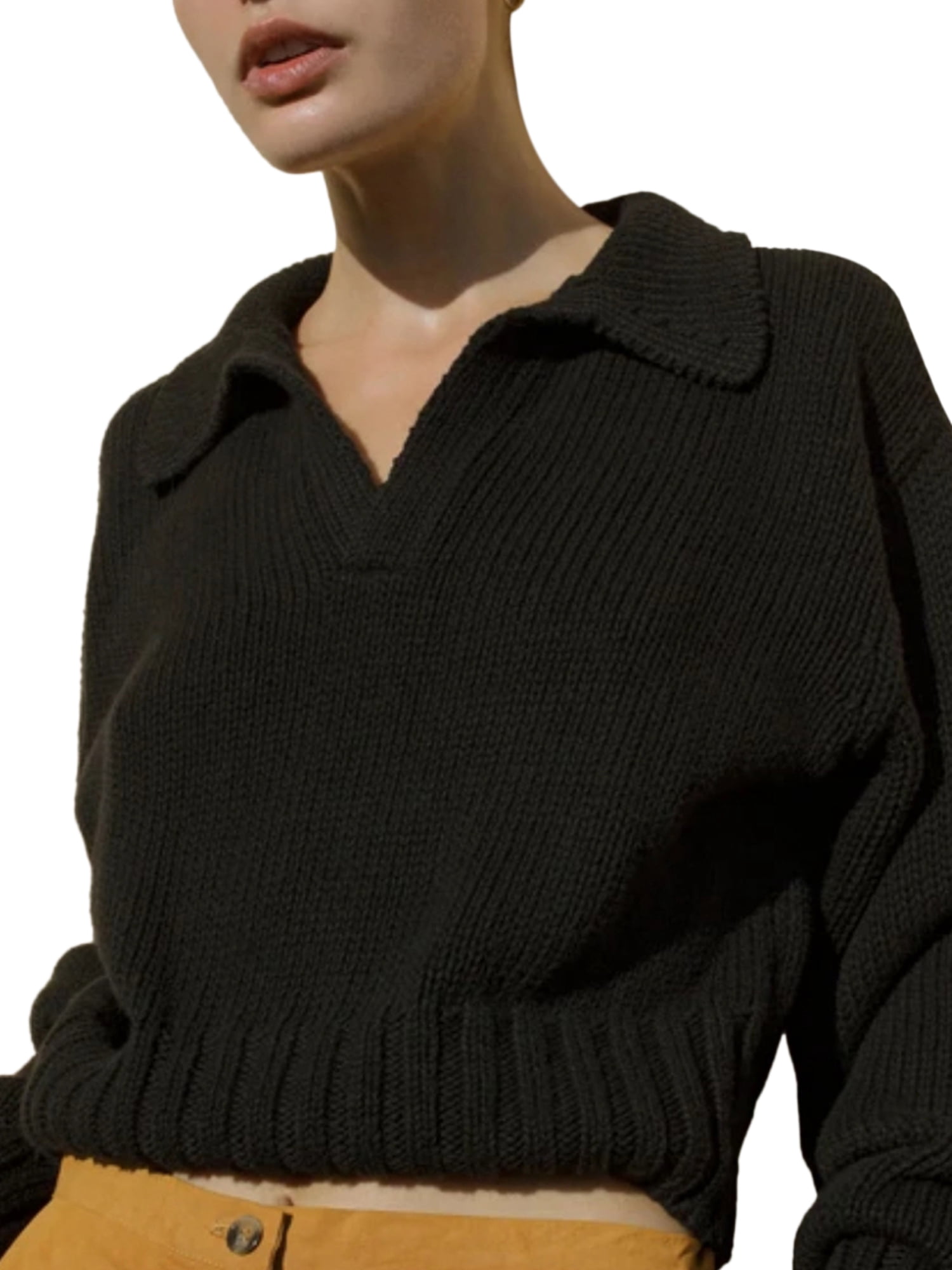 Gupgi Women Fall Cropped Sweater V Neck 
