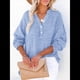 thumbnail image 5 of Blusas Casuales de Larga con Cuello en V y Botones para Mujer, Blusas Lisas de Gran Tamaño. Azul M, 5 of 7