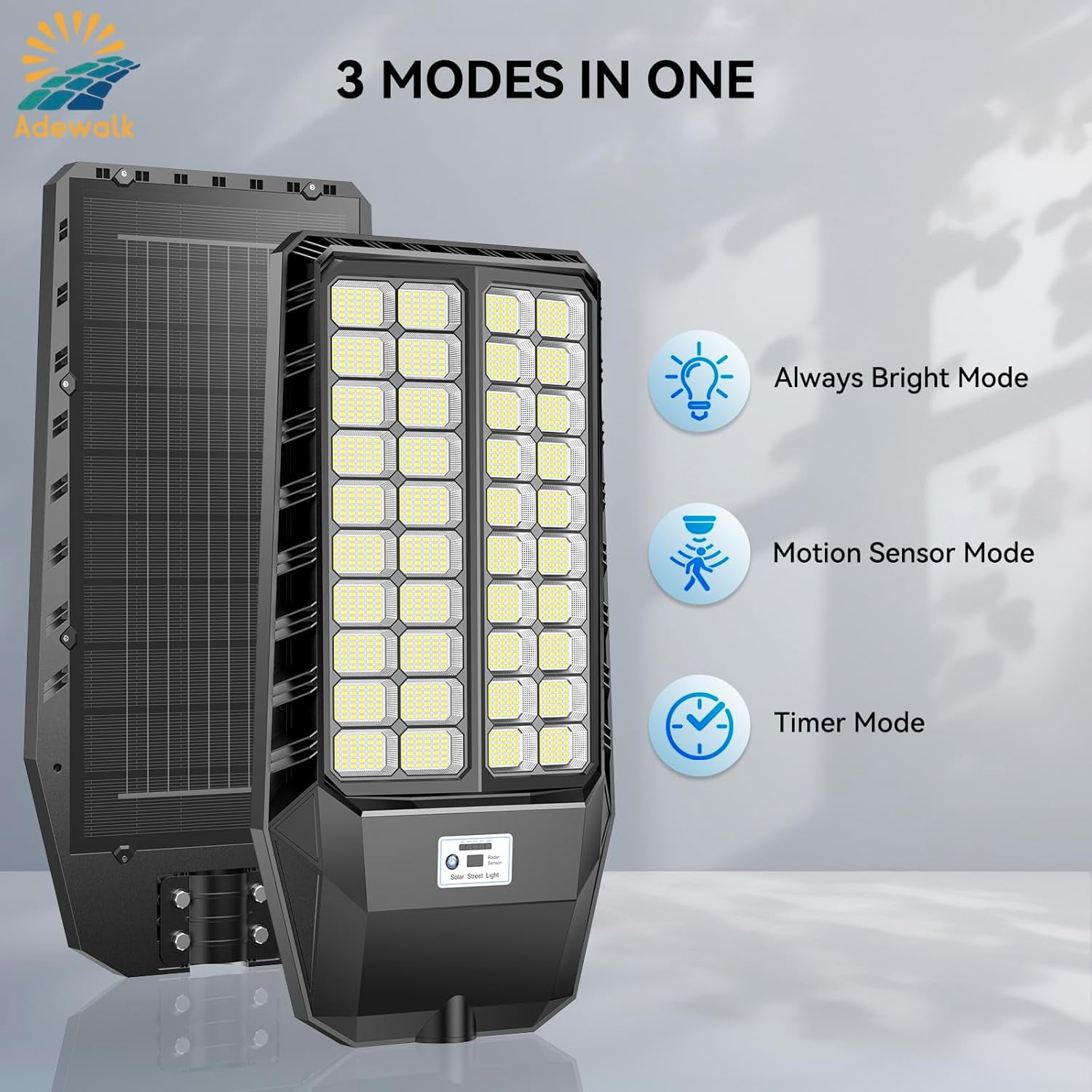 Adewalk 9000W Solar Street Lights Outdoor, Commercial Solar Street Lights Outdoor Dusk to Dawn, Solar Outdoor Light with Motion Sensor and Remote Control, Solar Parking Lot Lights for Yard, Country
