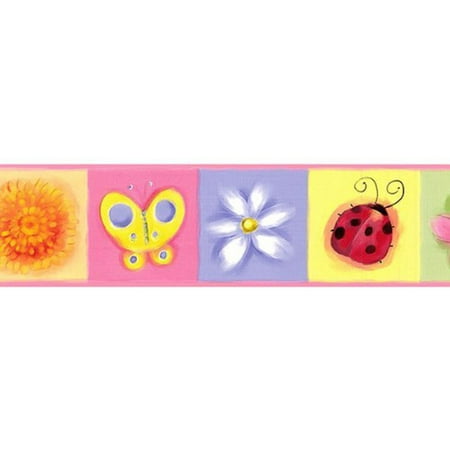 Jelly Bugs Border - Chesapeake GU92311B Bugs and Bloom Wallpaper Border, Pink