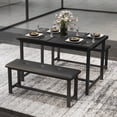 thumbnail image 3 of CazToi 44" Dining Table Set for 4 with 2 Upholstered Benches Metal Frame & Wood Top Kitchen & Dining Set, 3 of 11