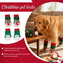 Christmas Dog Socks - Non Slip Dog Grip Socks with with Adjustable Straps Traction Control for Hardwood Floor, Pet Paw Protector for Small Medium Large Dogs Large Red,S
