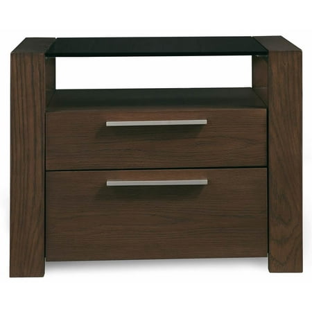2-Drawer Night Stand with Smoked Glass Top