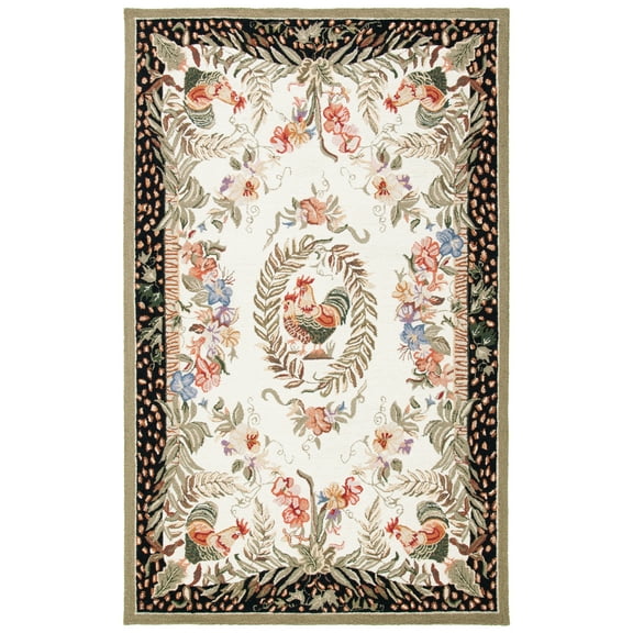 SAFAVIEH Chelsea Serenity Botanical Wool Area Rug, Creme/Black, 5'3" x 8'3"