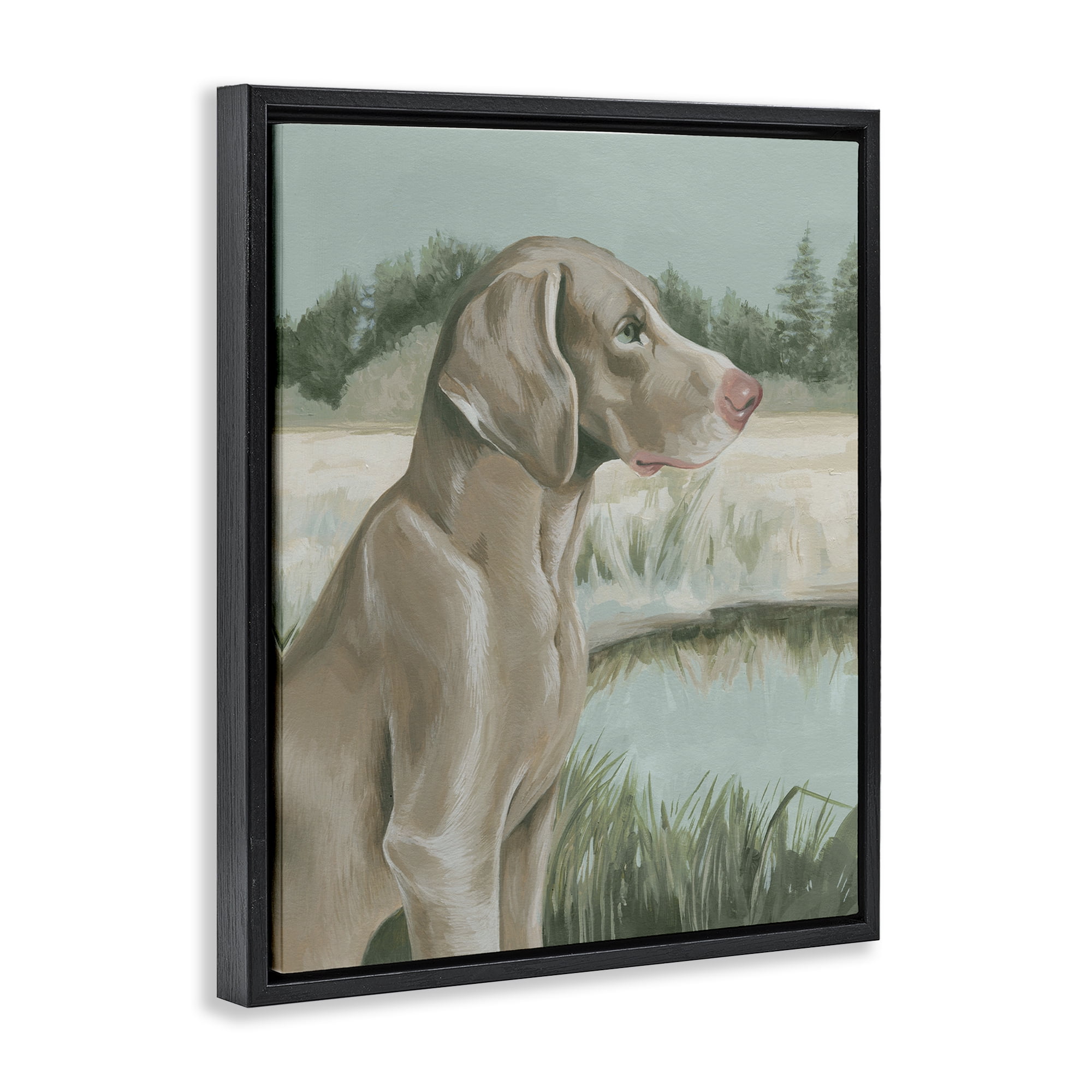 Stupell Industries Labrador Lake Landscape Animals & Insects Painting Black Floater Framed Canvas Art Print Wall Art, 17 x 21