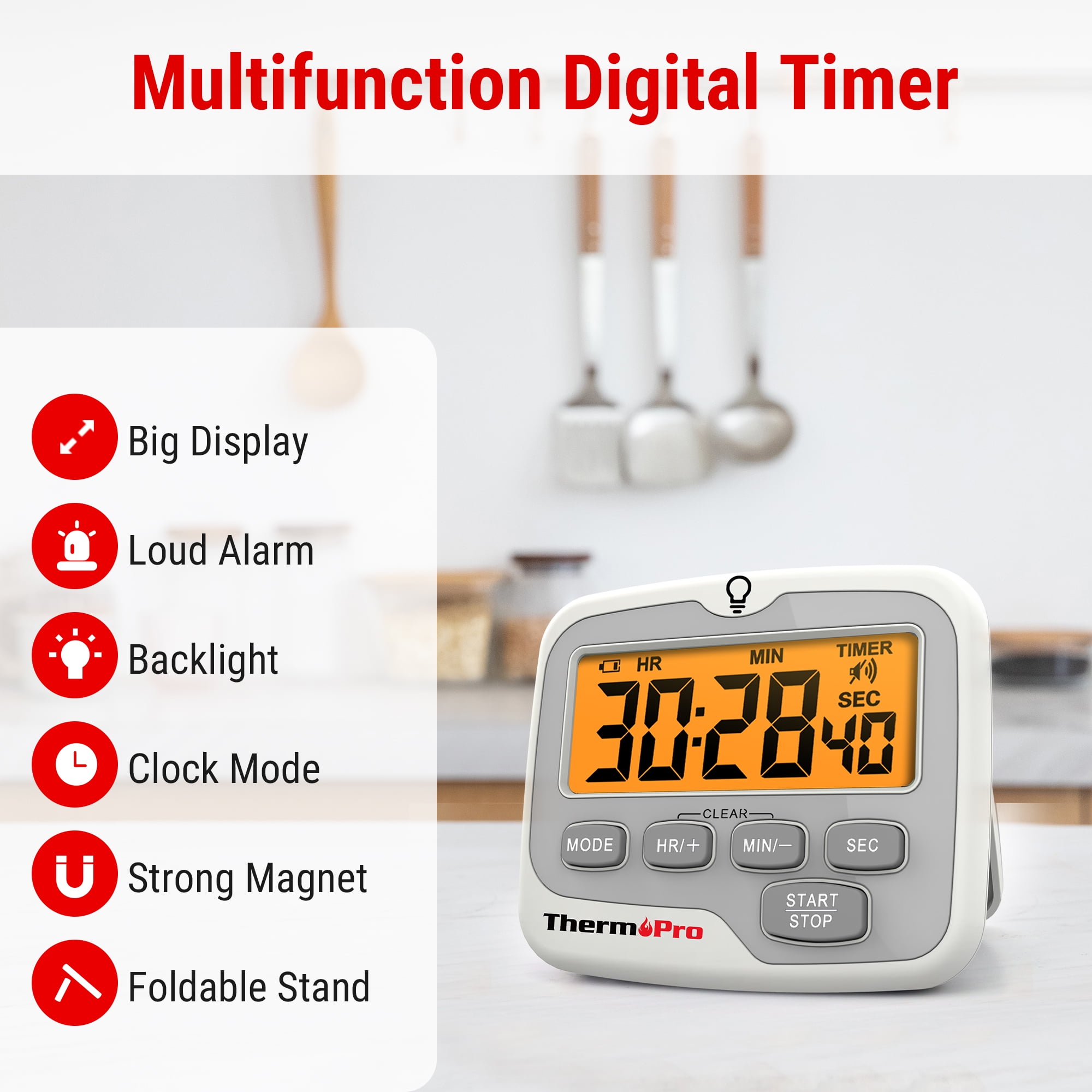 ThermoPro TM01W Kitchen Timers for Cooking with Count Up Countdown Timer,  Digital Timer for Kids Students with Touch Backlight, Study Timers for  Classroom Teacher Supplies 