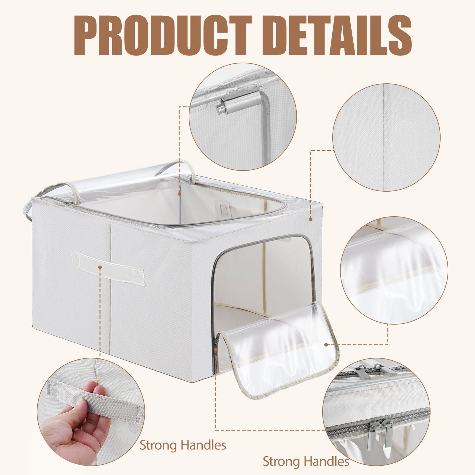 Lumikrypt 6 Pack Clothes Storage Bin with Metal Frame, 49L Large Fabric Stackable Closet Storage Bin with Lid & 2 Clear Window, Foldable Clost Organizers Containers for Clothing, Blanket, Sweater