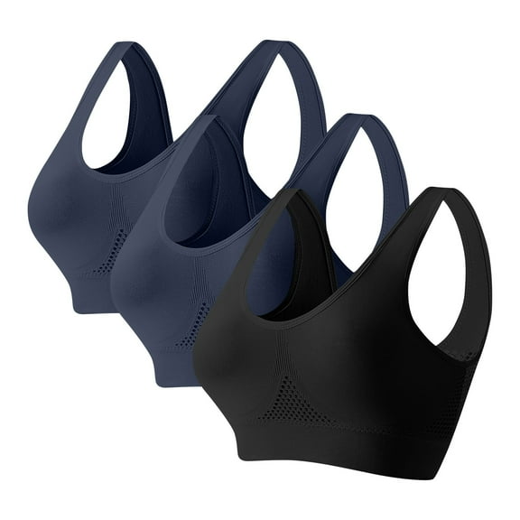 Karight Womens Sports Bras 3 Pack Full Coverage Push Up Breathable Bra Seamless Wireless Yoga Activewear Bralette