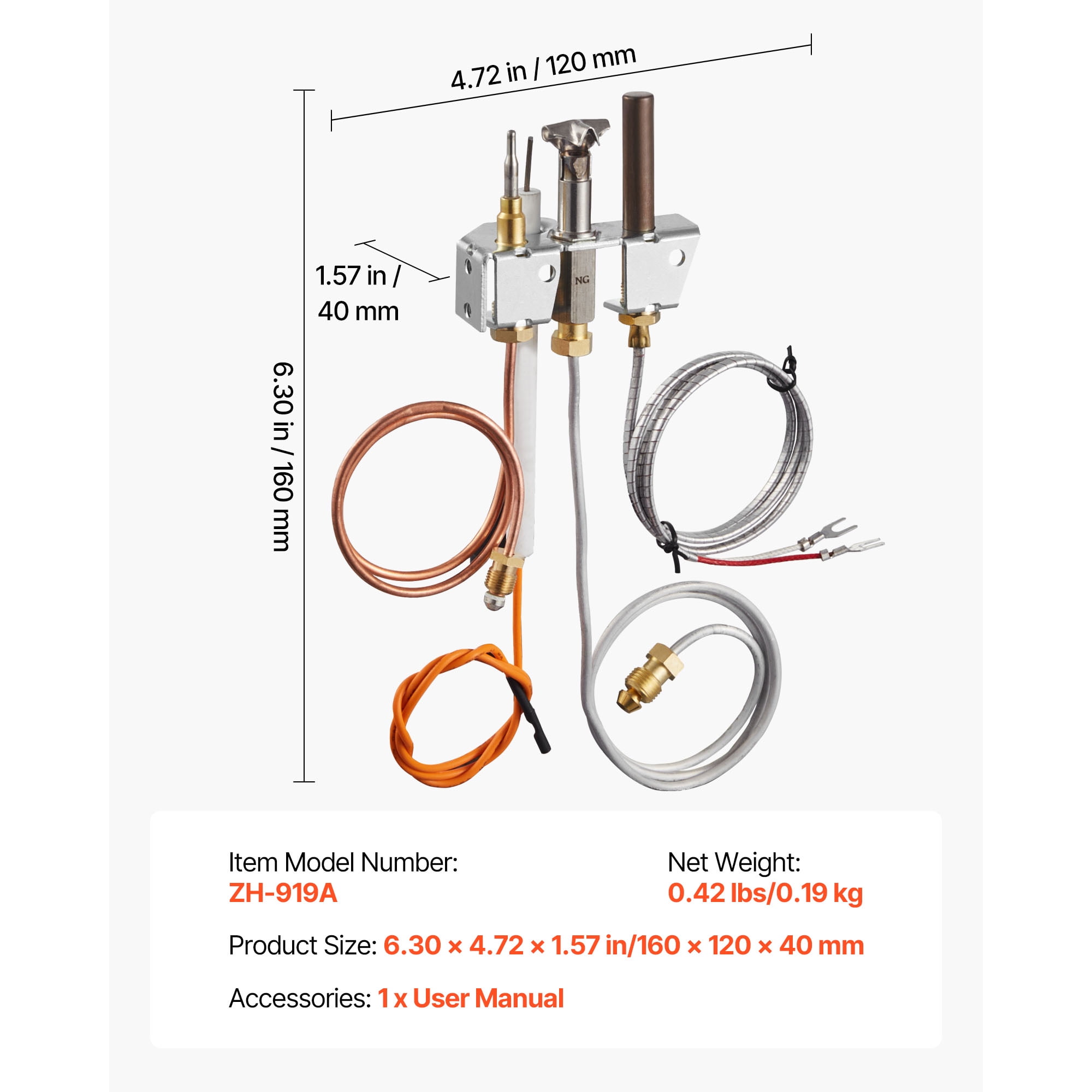 KFFKFF Gas Pilot Assembly, OE 4021-732, 25660 Fireplace Pilot Kit, Natural Gas Ignition Replacement with Pilot Tube, Thermocouple, Thermopile, and Wires, Compatible with Select Heatilator Models