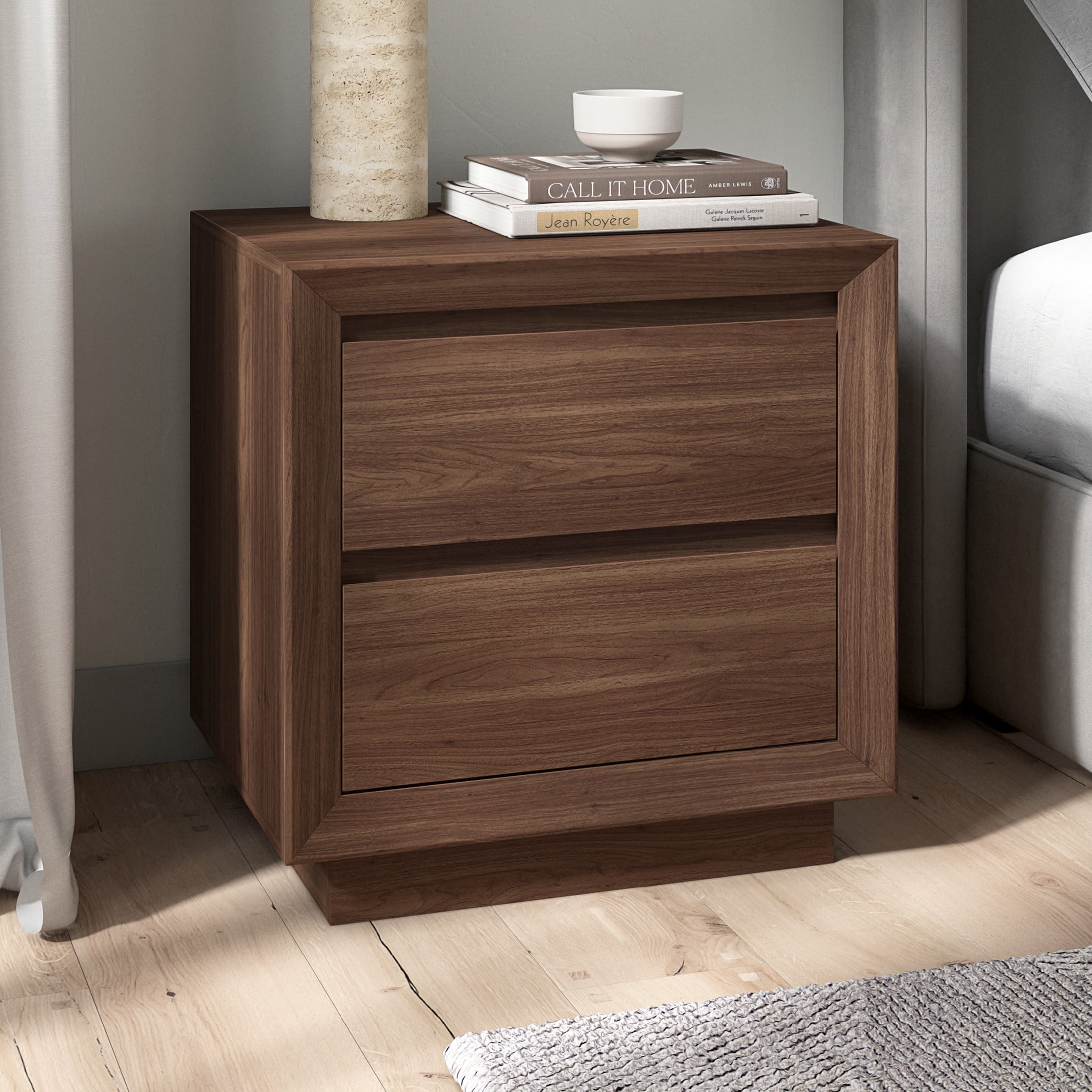 Evelyn&Zoe Modern/Contemporary 24" Wide Satin Walnut Nightstand