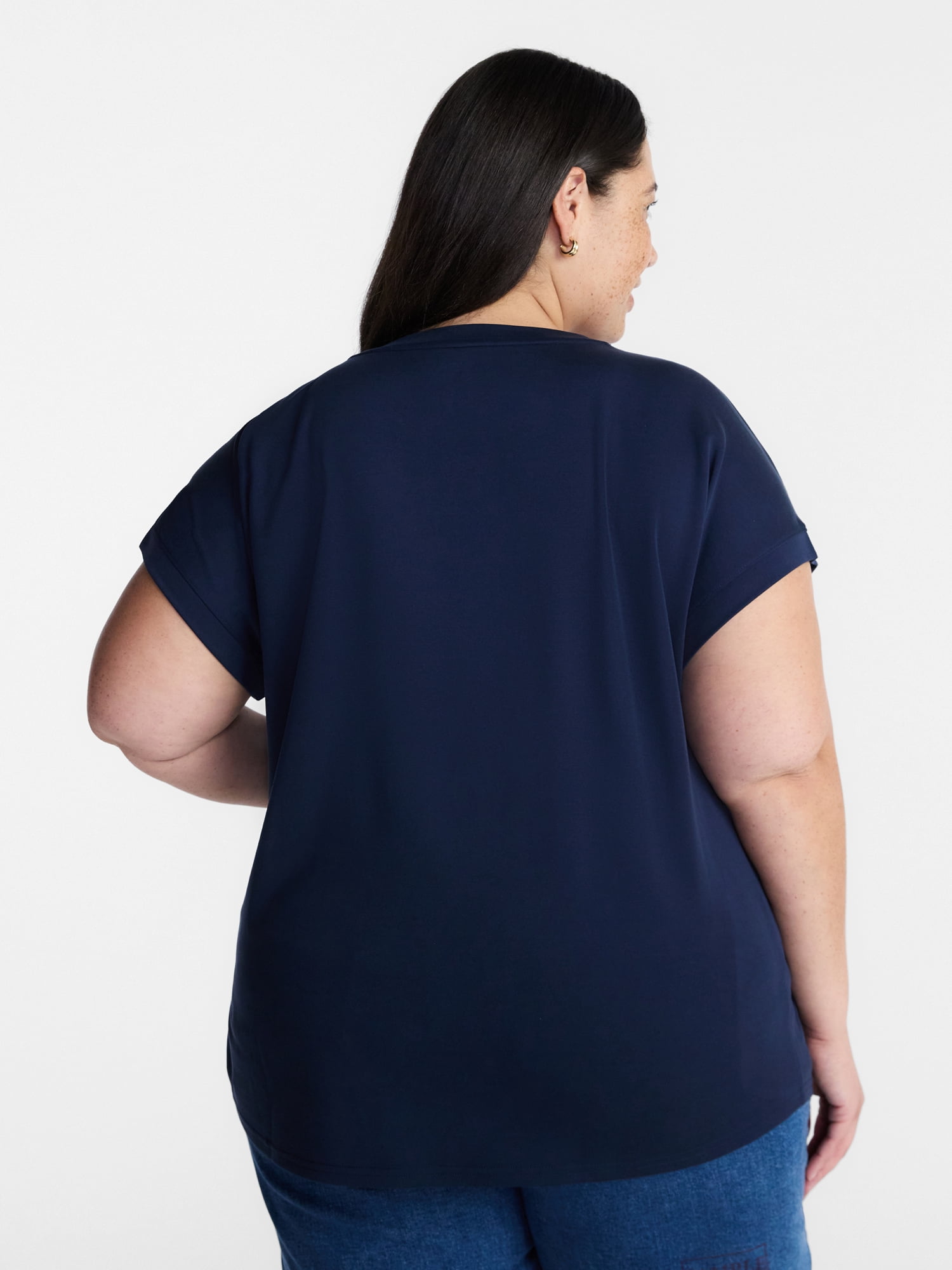 Terra & Sky Women’s Plus Scoop Neck Tunic Tee with Short Sleeves, Sizes 0X-5X