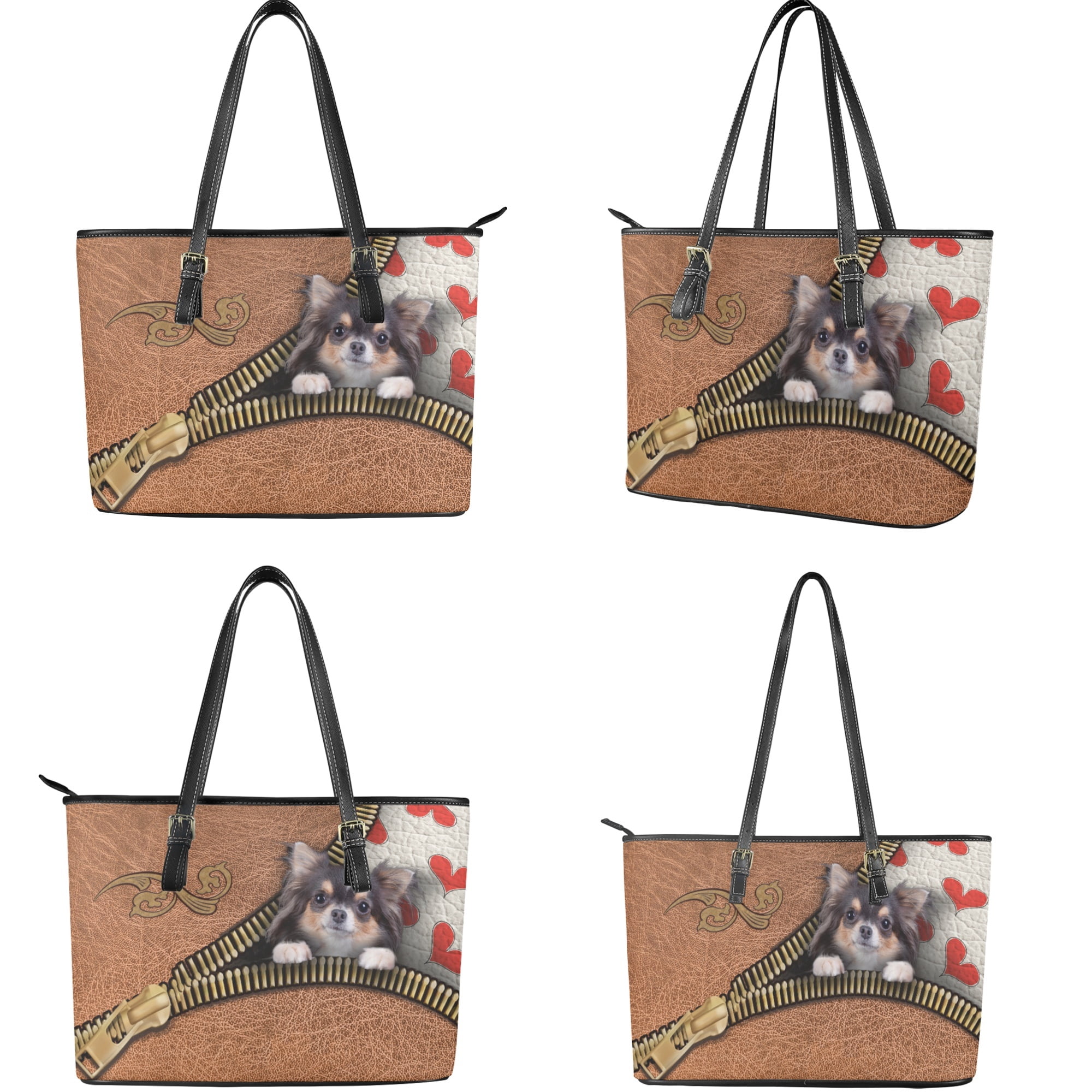 ZUXONGSY Chihuahua Dog Heart Print Handbag and Wallet Set 2 Pcs Top Handle Shoulder Bag Clutch Purse for Women Ladies Leahter Shoulder Handbag Set with Wallet