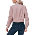 thumbnail image 4 of Long Sleeve Stand Collar Solid Women Zipper Bomber Jacket Motorcycle Crop Coat, 4 of 6