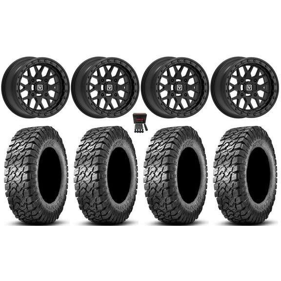 Valor V07 Beadlock 15" Wheels Black 34" Predator Tires Can-Am Maverick X3 / Honda Pioneer 1000 / Talon